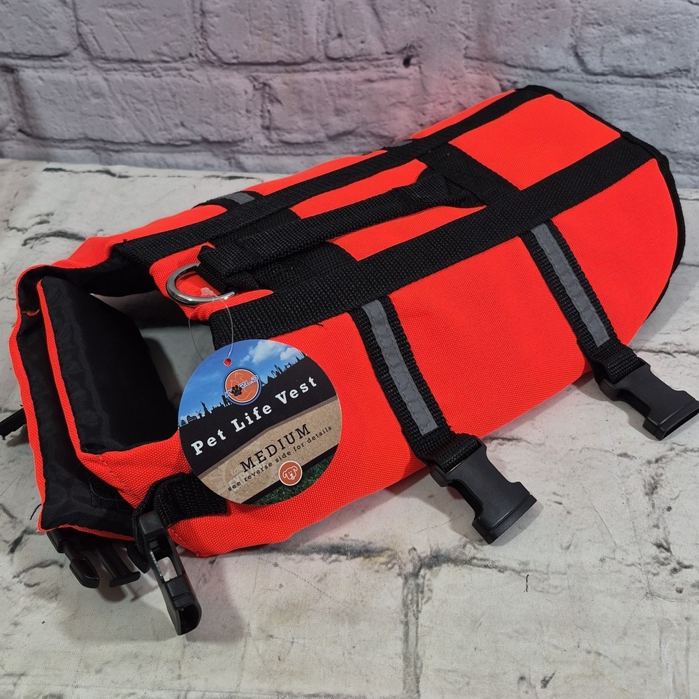 New Dog Life Vest Float Coat High Visibility Orange With Handle‎ Size Medium NWT